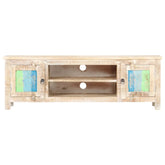 Rainbow Block Print Reclaimed Wood Carved Panel Entertainment Unit TV Stand B23